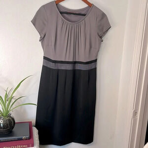 Boden Color Block‎ Gray and Black Silk Shift Dress Sz 6